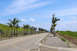 沖縄　石垣島の道路と空