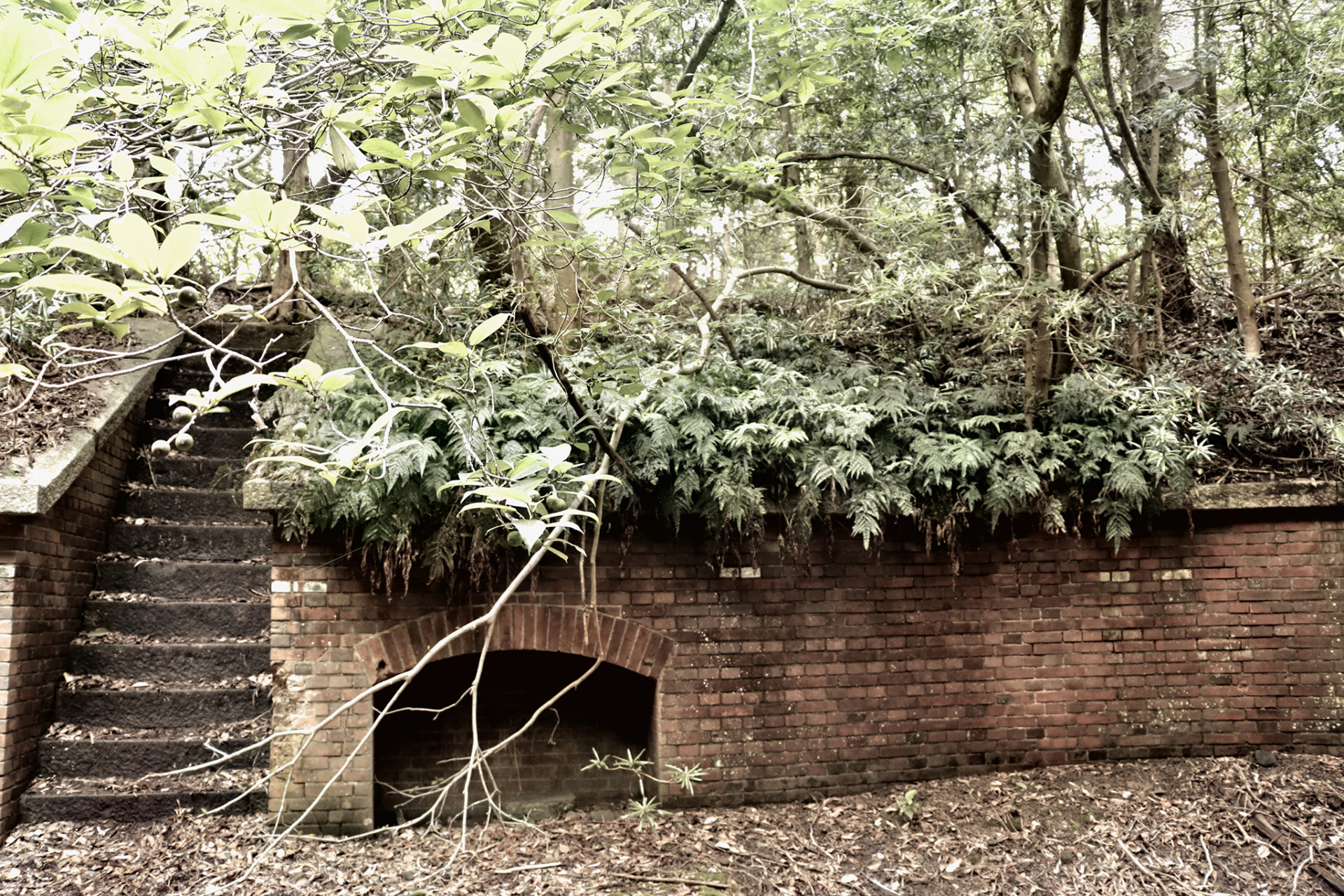 友が島　レンガ造りの壁と石段