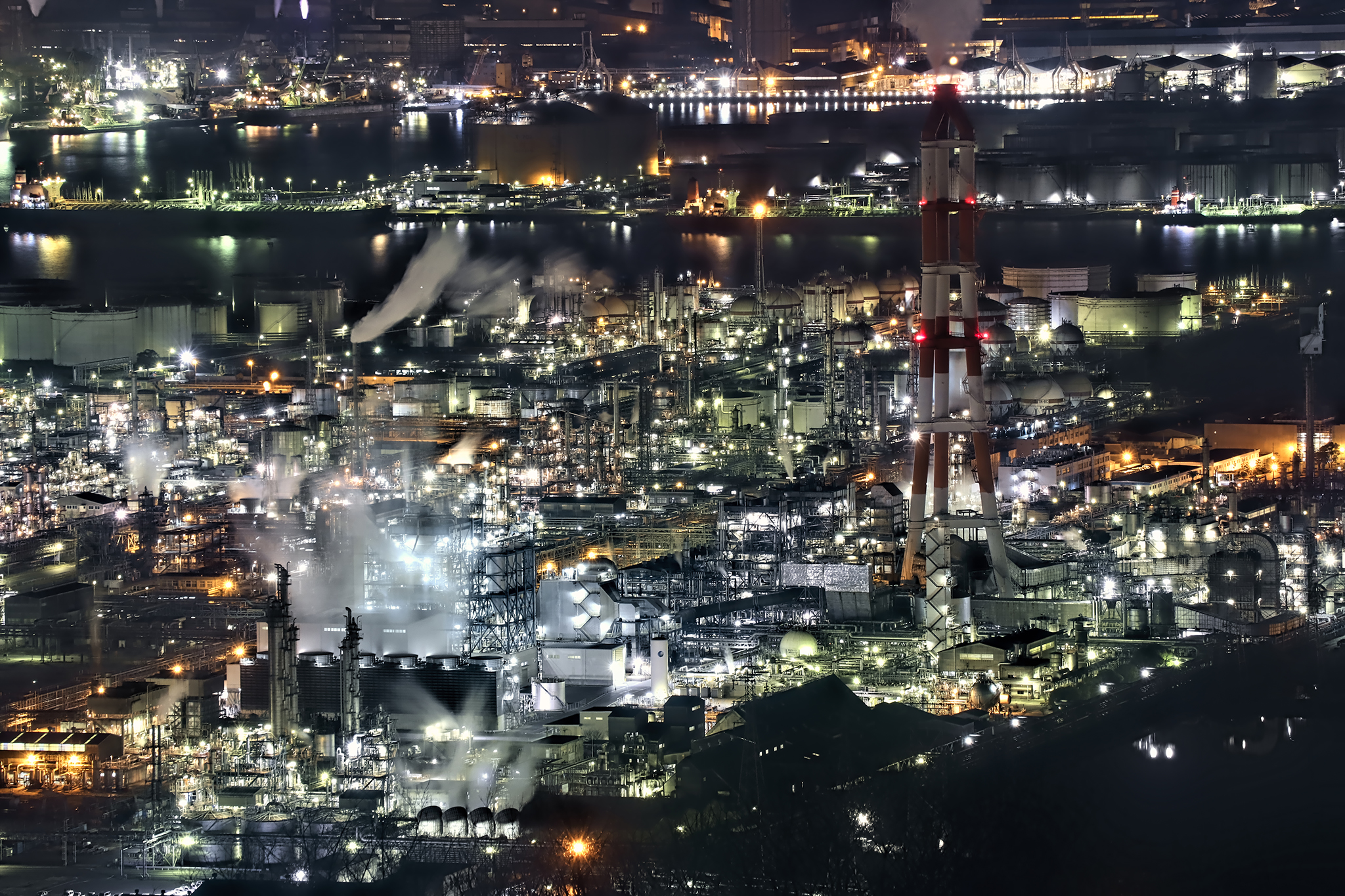 水島コンビナートの工場夜景 フリー 無料 写真素材 ダウンロード Blue Green