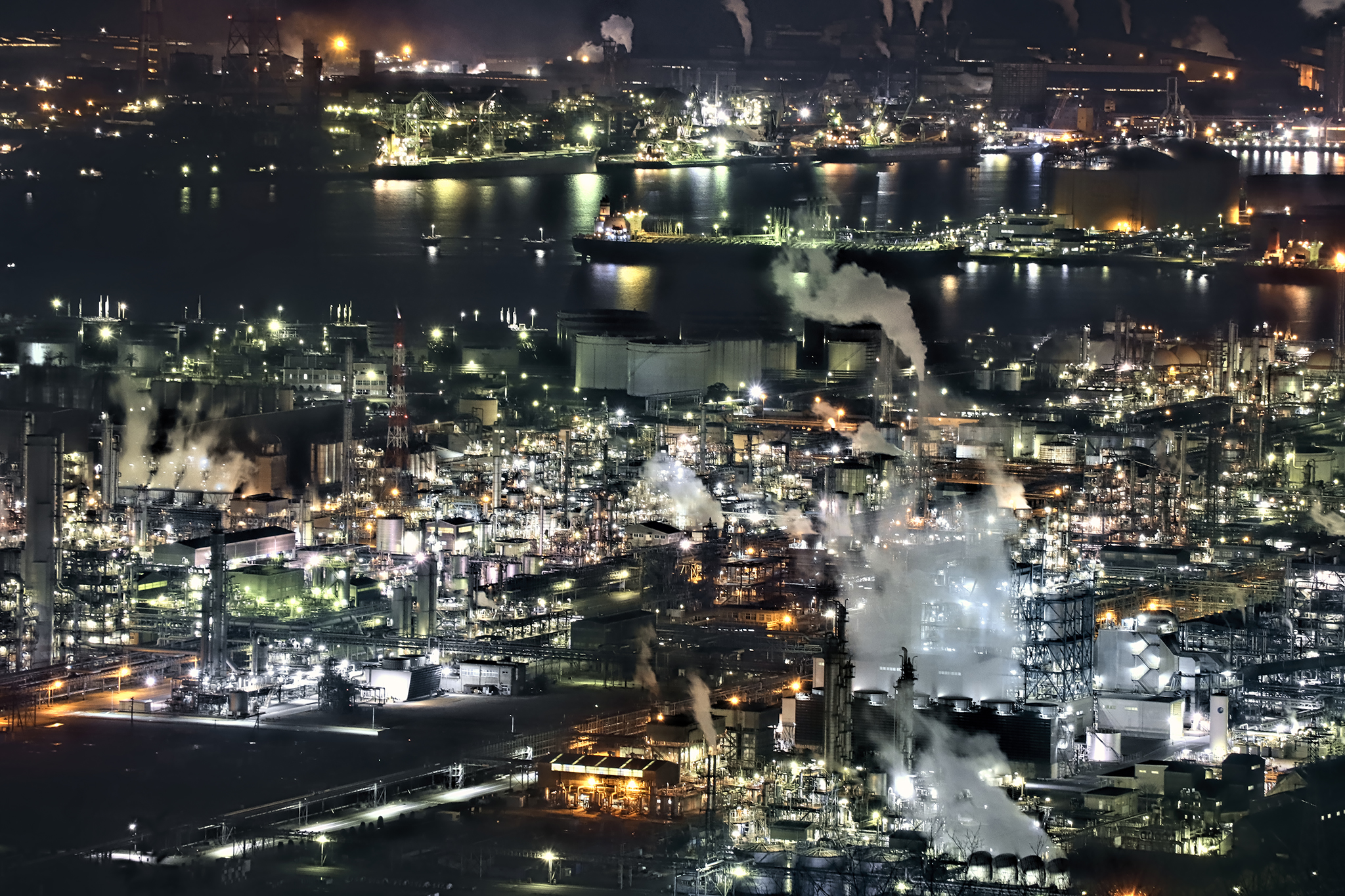 水島臨海工業地帯の夜景 フリー 無料 写真素材 ダウンロード Blue Green