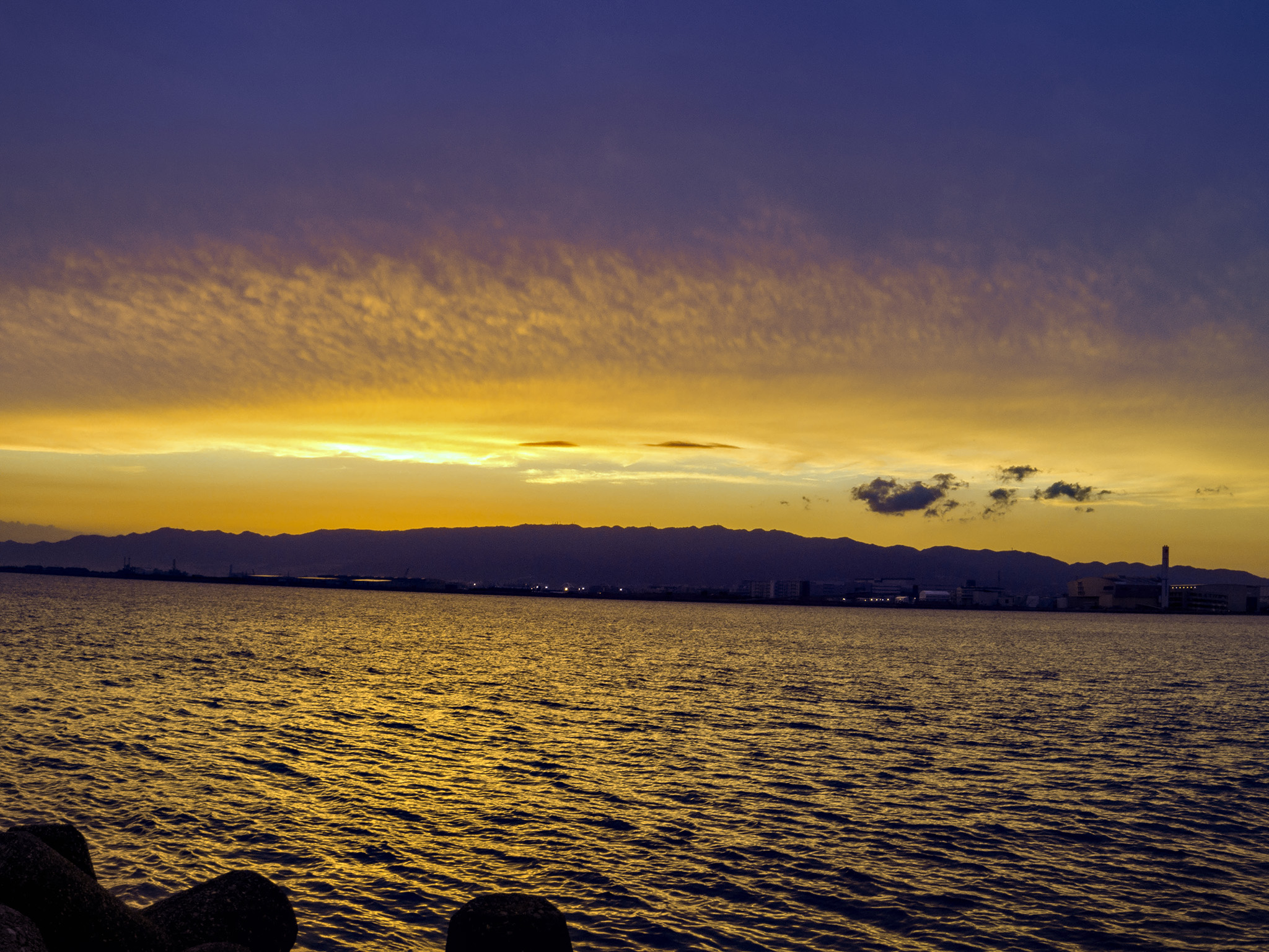 大阪湾 陽が沈んだ後の夕景 フリー 無料 写真素材 ダウンロード Blue Green